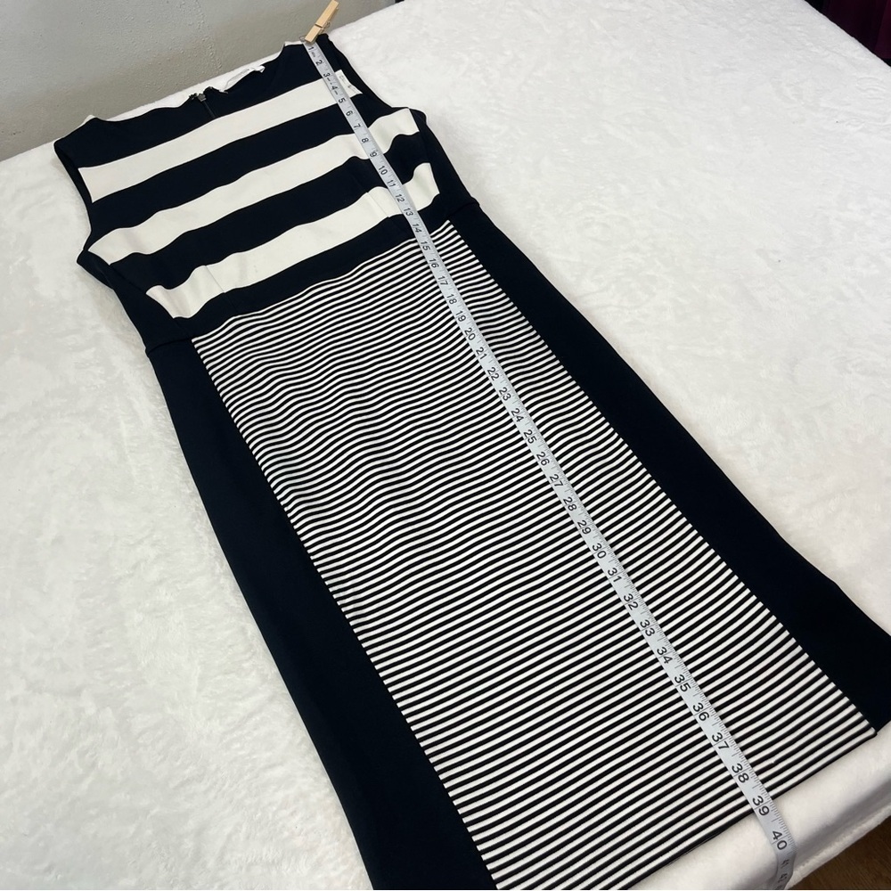 Max Mara Striped Mini Sleeveless Dress Black White Sz 42 Made In Italy Flawed* - Picture 9 of 12